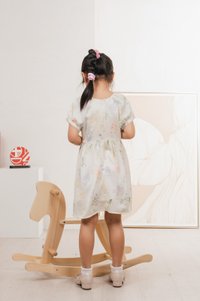 Villa Watercolour Kids Dress In Cream