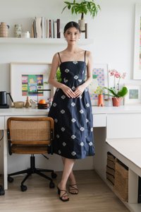 Breeze Embroidery Camisole Midi Dress In Navy