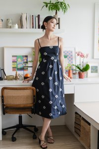 Breeze Embroidery Camisole Midi Dress In Navy