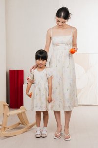 Villa Watercolour Kids Dress In Cream