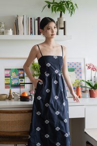 Breeze Embroidery Camisole Midi Dress In Navy