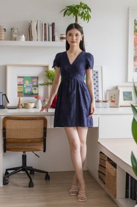 Missy Eyelet Empire Dress In Navy