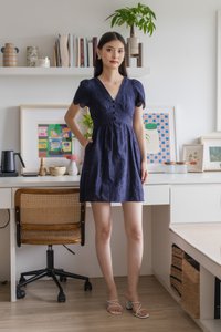 Missy Eyelet Empire Dress In Navy