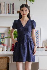 Missy Eyelet Empire Dress In Navy