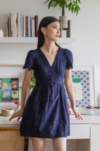 Missy Eyelet Empire Dress In Navy