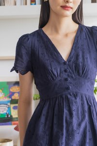 Missy Eyelet Empire Dress In Navy