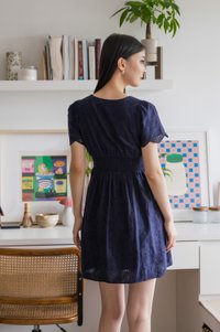 Missy Eyelet Empire Dress In Navy