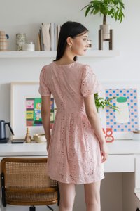 Lily Eyelet Ribbon Pleats Dress In Pink
