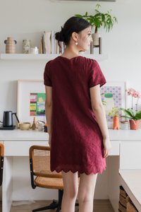 Excelle Eyelet Tie Ribbon Dress In Wine