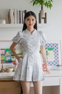 Xuan Jacquard Mandarin Romper In Lavender