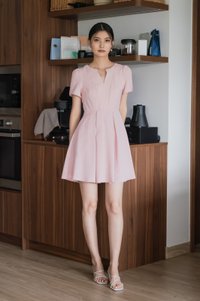 Jacque Mandarin Collar Pleated Dress In Pink