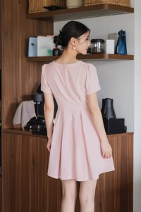 Jacque Mandarin Collar Pleated Dress In Pink