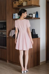 Jacque Mandarin Collar Pleated Dress In Pink