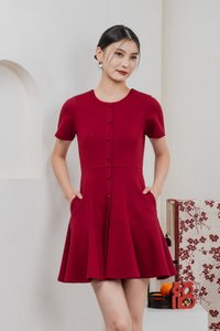 Kait Cotton Buttons Dress In Red