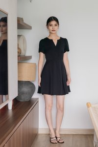 Jacque Mandarin Collar Pleated Dress In Black