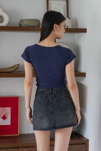 Hydria Panelled Denim Skort In Stone Wash