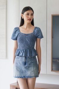 Hydria Panelled Denim Skort In Mid Wash