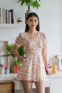 Qin Tulips Floral Eyelet Romper