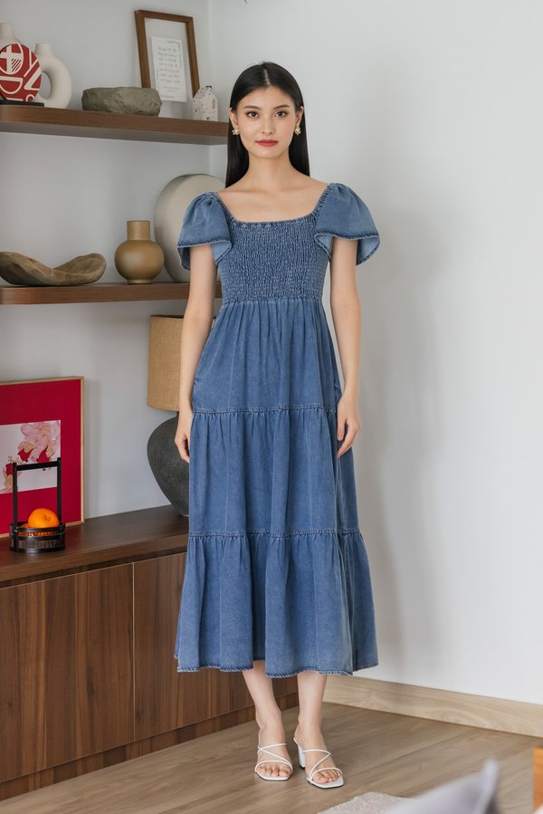 Elvera Reversible Two-Way Denim Maxi Dress(XL)