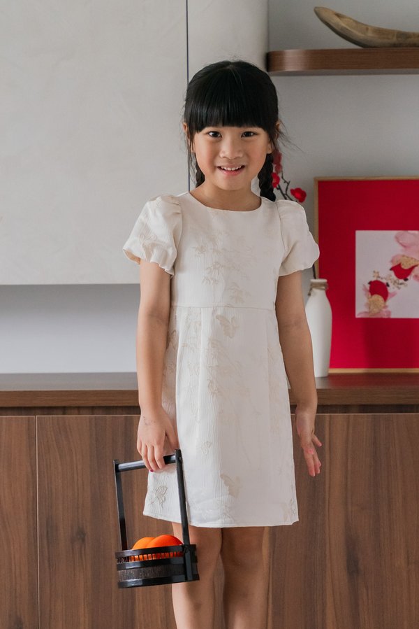 Xuan Jacquard Kids Dress In Champagne
