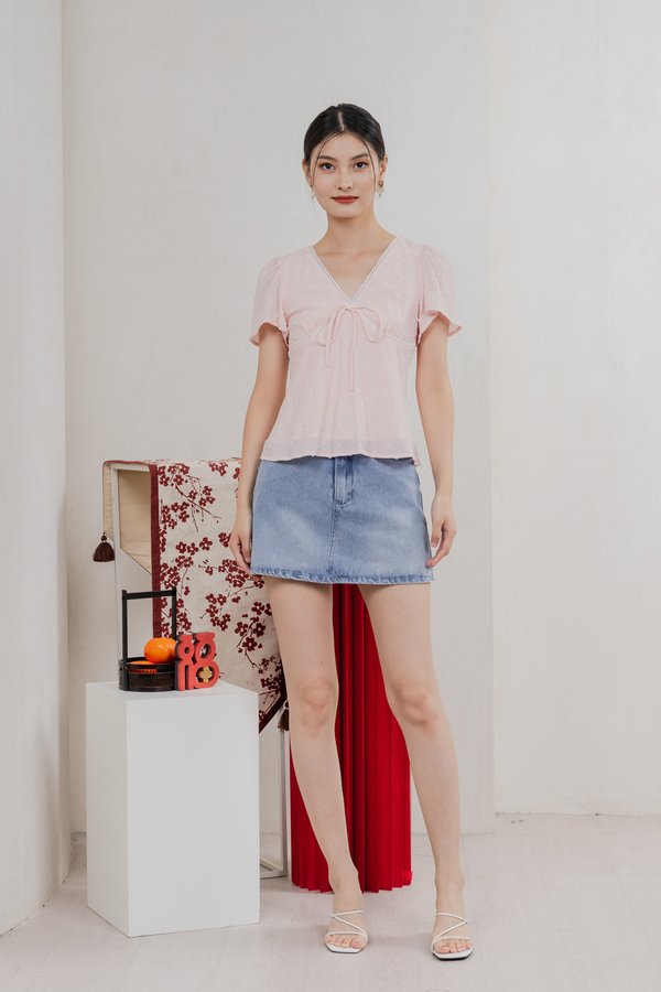 Rong Swissdot Textured Ribbon Top In Soft Pink