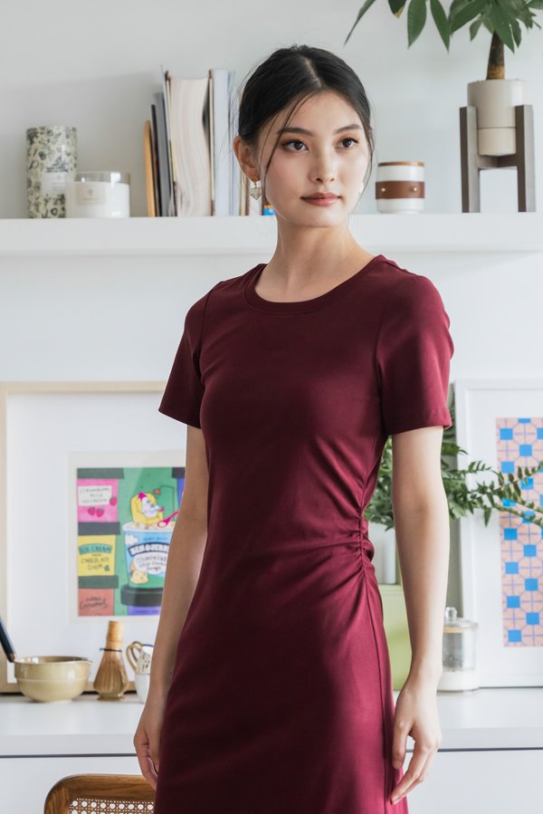 Osborn Cotton Slit Midi Dress In Wine