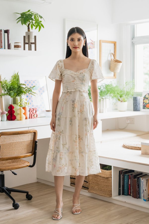 Cheer Fleur Eyelet Pintuck Maxi Dress