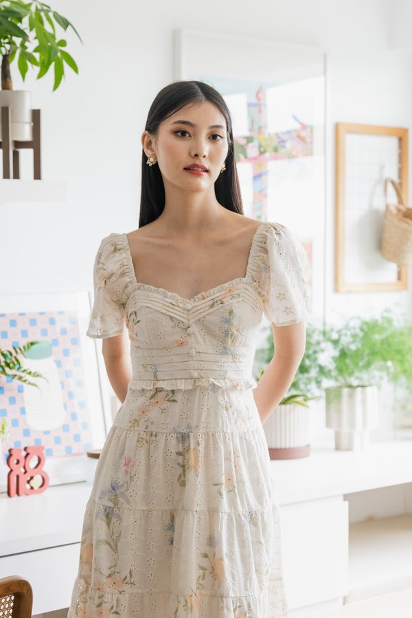 Cheer Fleur Eyelet Pintuck Maxi Dress