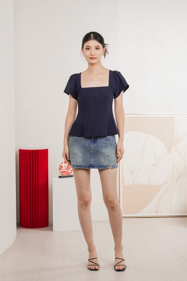 Tessie Tencel Panelled Top In Navy