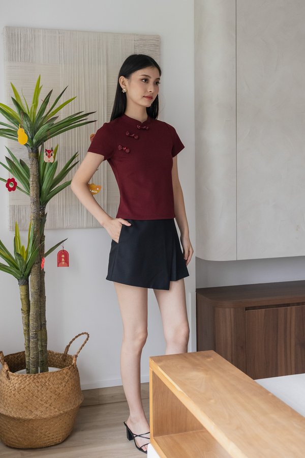 Xin Cheongsam Cotton Top In Wine