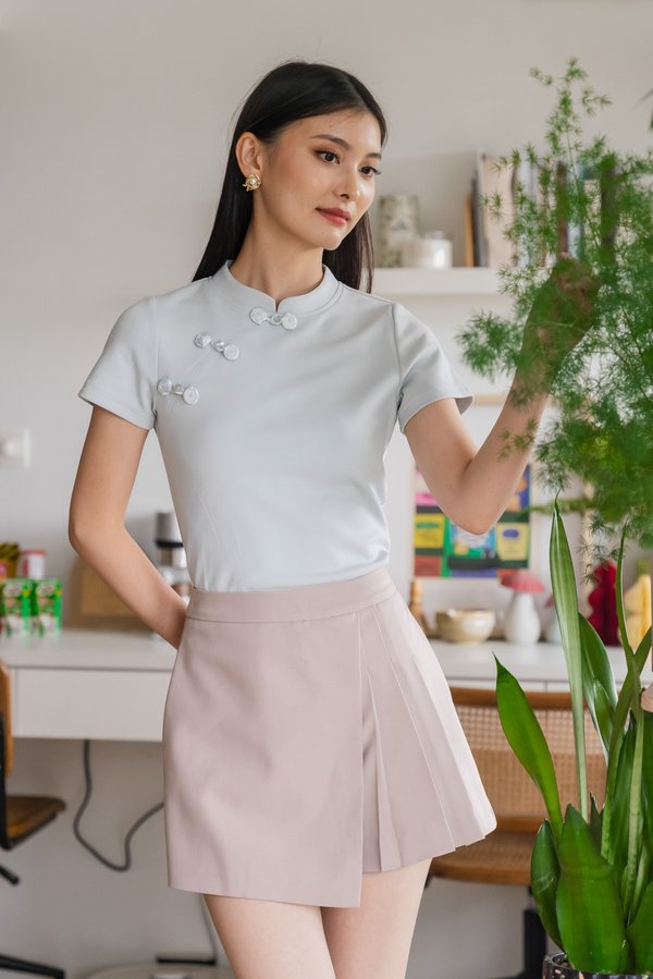 Xin Cheongsam Cotton Top In Pastel Blue
