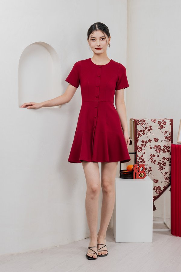Kait Cotton Buttons Dress In Red