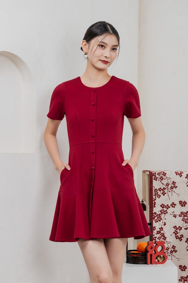 Kait Cotton Buttons Dress In Red