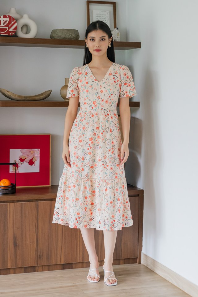 Qin Tulips Eyelet Midi Dress