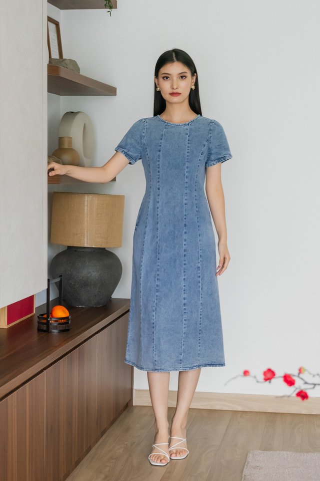 Hepburn Denim Panelled Maxi Dress