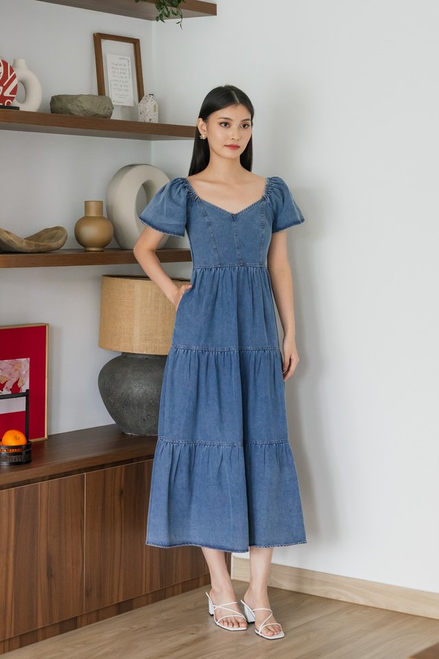 Elvera Reversible Two-Way Denim Maxi Dress