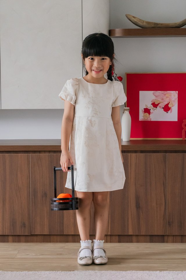 Xuan Jacquard Kids Dress In Champagne