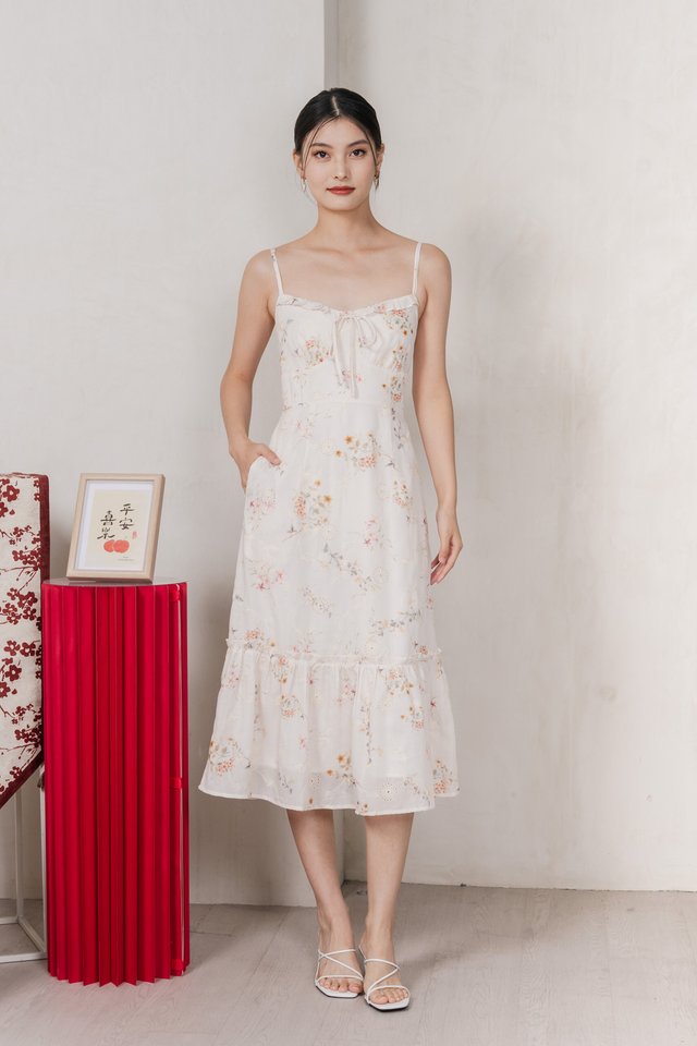 Petals Eyelet Ribbon Embroidery Camisole Dress