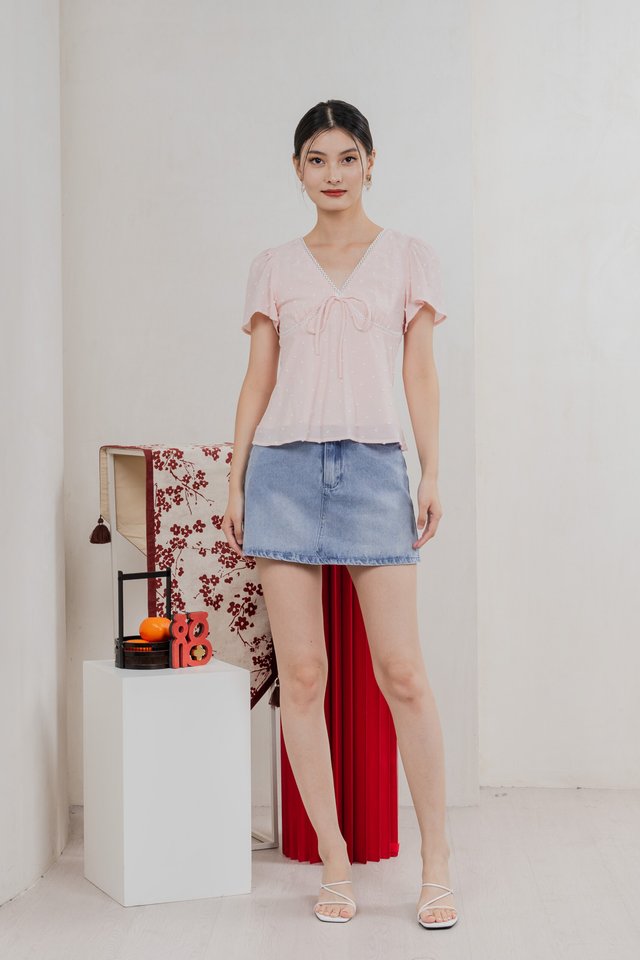 Rong Swissdot Textured Ribbon Top In Soft Pink