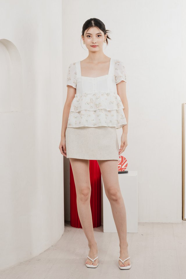 In Bloom Embroidery Buttons Top In Yellow Florals