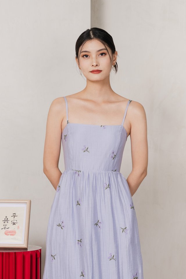Cyra Floral Textured Camisole Midi Dress In Lavender