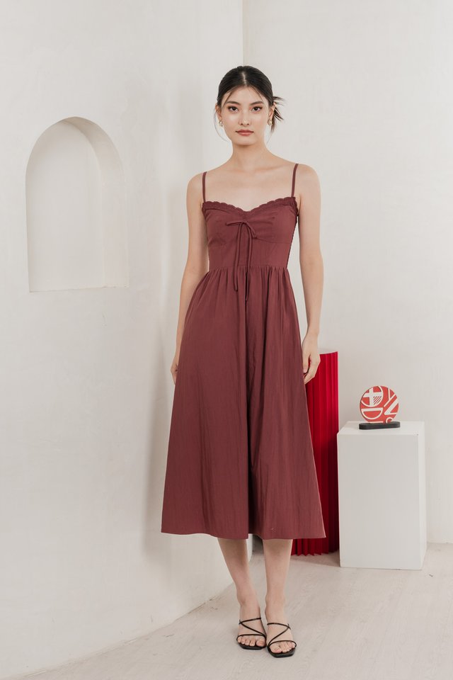 Arancia Lace Ribbon Camisole Midi Dress In Mauve