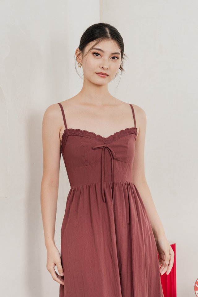 Arancia Lace Ribbon Camisole Midi Dress In Mauve