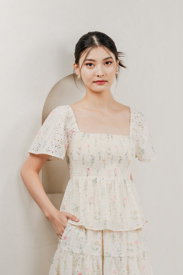 Spring Melody Eyelet Smocked Top