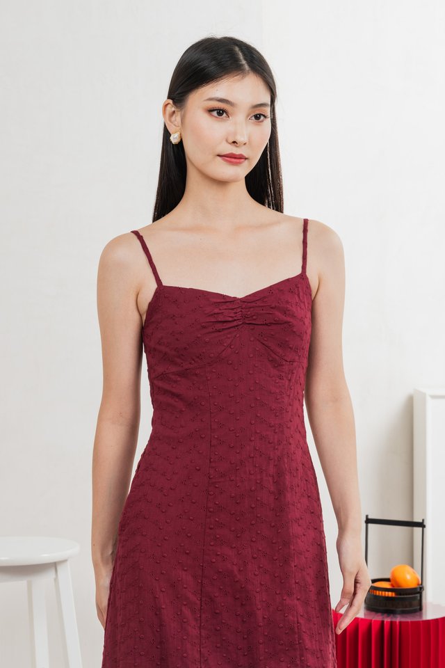 En Embroidery Camisole Midi Dress In Wine