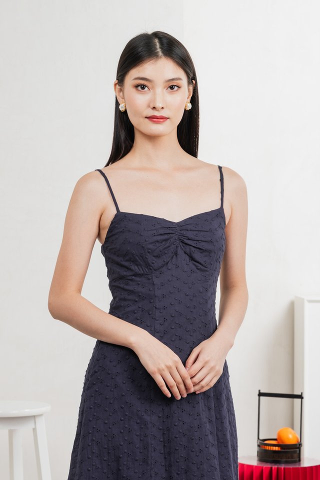 En Embroidery Camisole Midi Dress In Navy