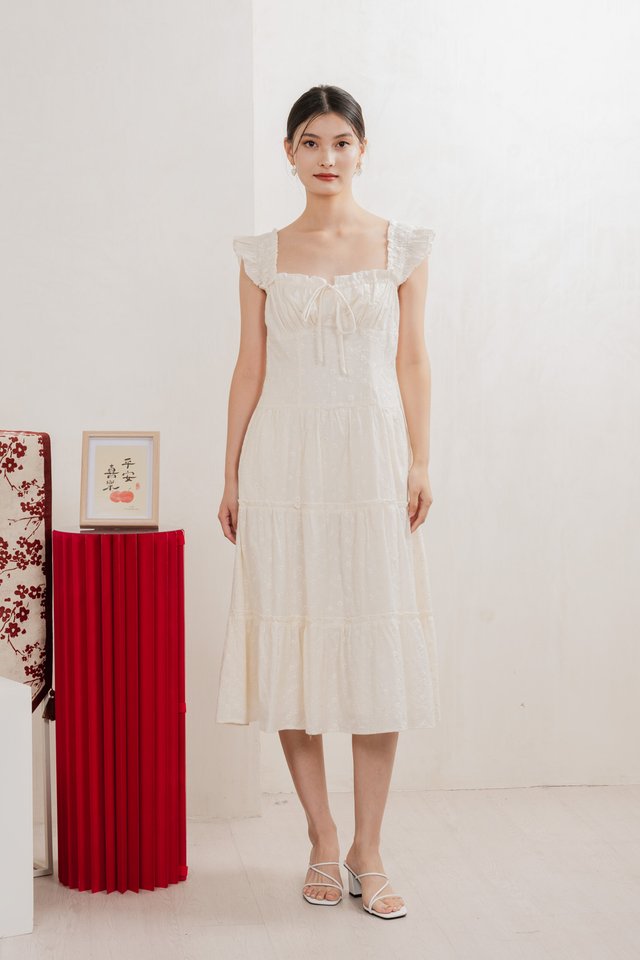 Touch of Spring Embroidery Midi Dress In Cream