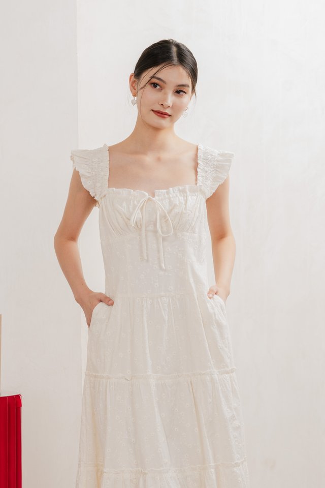 Touch of Spring Embroidery Midi Dress In Cream