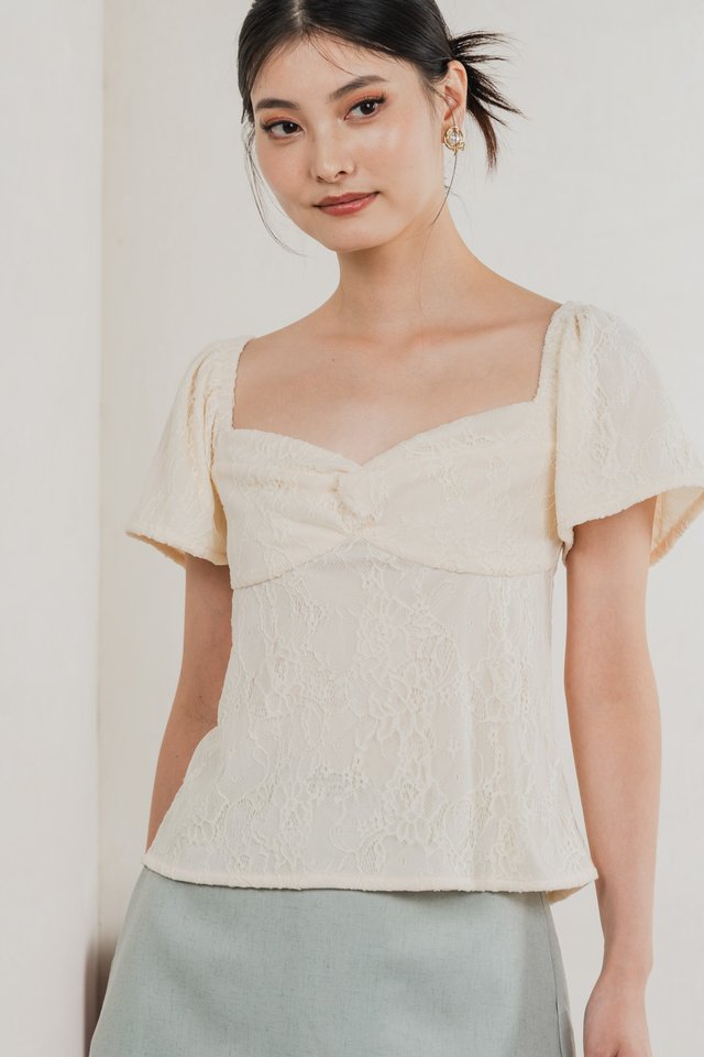 An Lace Twist Knot Top In Light Cream