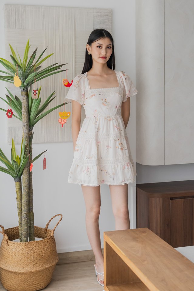 Petals Floral Eyelet Crochet Dress In Cream